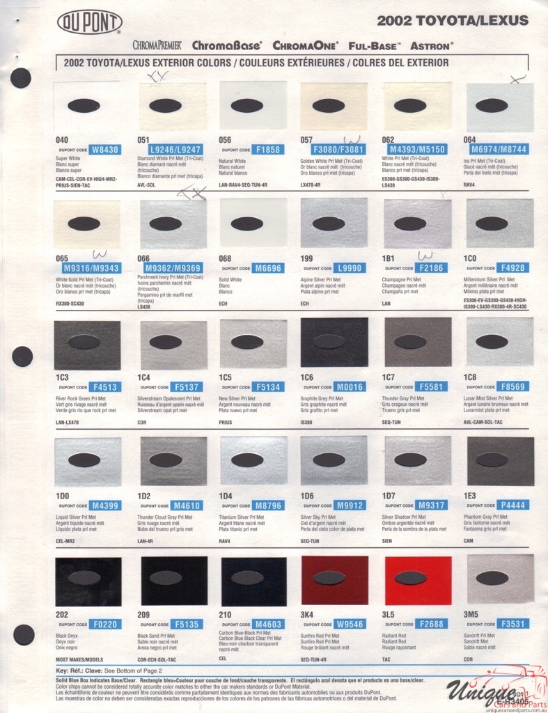 2002 Toyota Paint Charts DuPont 1